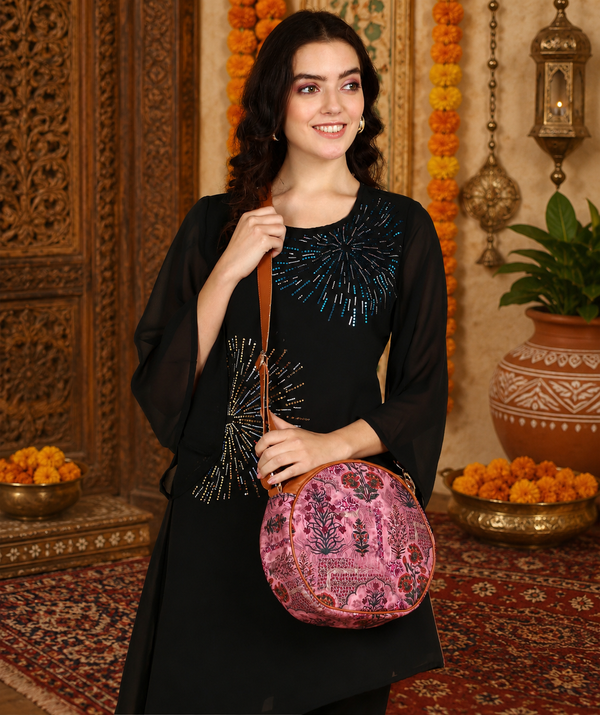 Jaipuri Floral Motifs Canvas Sling Bag