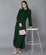 WOMEN PLEATED MAXI DRESS SHV 180 GREEN