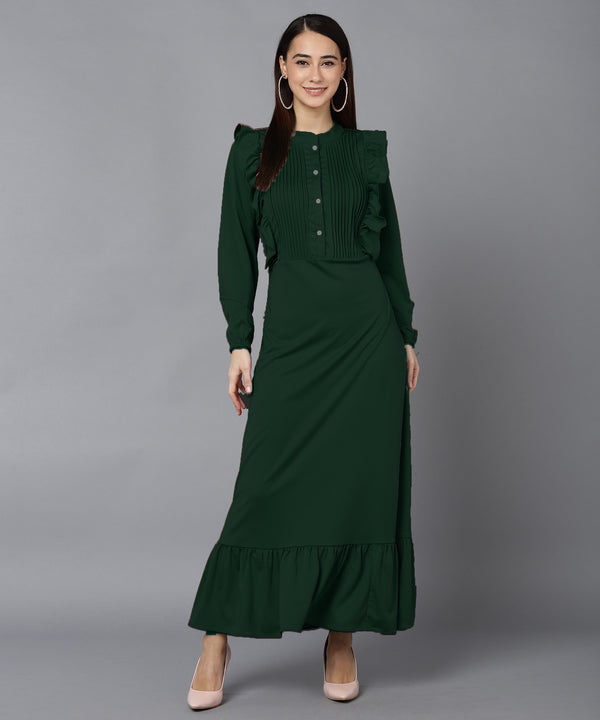 WOMEN PLEATED MAXI DRESS SHV 180 GREEN