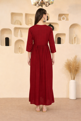 WOMEN FLORAL EMBROIDED KURTI MAROON