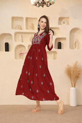 WOMEN FLORAL EMBROIDED KURTI MAROON