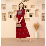WOMEN FLORAL EMBROIDED KURTI MAROON