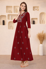 WOMEN FLORAL EMBROIDED KURTI MAROON