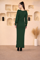 Sultry Sophistication Gathered Front Slit Bodycon Maxi Olive Green Dress