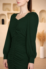 Sultry Sophistication Gathered Front Slit Bodycon Maxi Olive Green Dress