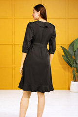 Frilled Ankle-Length Polyester Dress