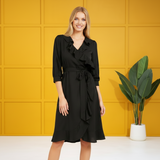 Frilled Ankle-Length Polyester Dress