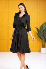 Frilled Ankle-Length Polyester Dress