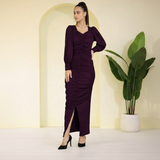 Sultry Sophistication Gathered Front Slit Bodycon Maxi Purple Dress