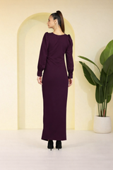Sultry Sophistication Gathered Front Slit Bodycon Maxi Purple Dress