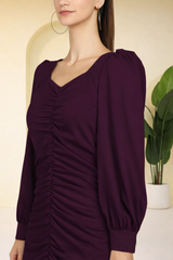 Sultry Sophistication Gathered Front Slit Bodycon Maxi Purple Dress