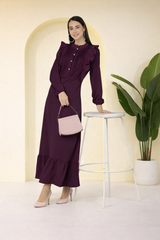 Elegant Pleated Ankle-Length Frilled Spandex Purple Dress