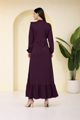 Elegant Pleated Ankle-Length Frilled Spandex Purple Dress