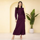 Elegant Pleated Ankle-Length Frilled Spandex Purple Dress