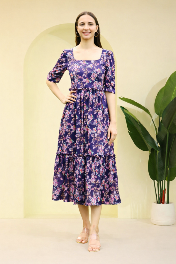 Sleek Sophisticated floral print Spandex Dress