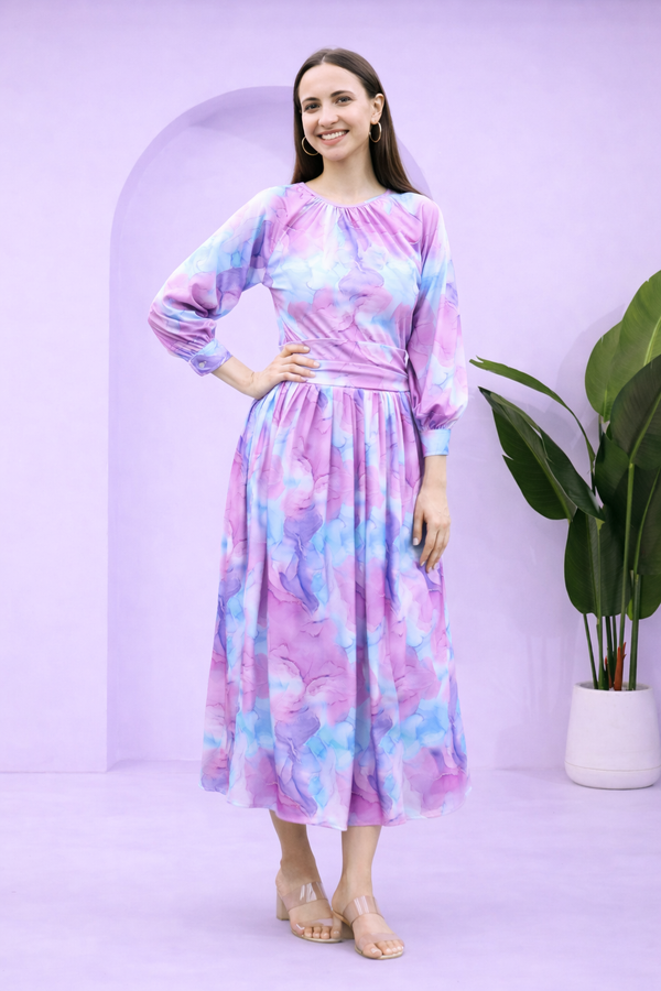 Ethereal Flow Marble Print Maxi Spandex Dress