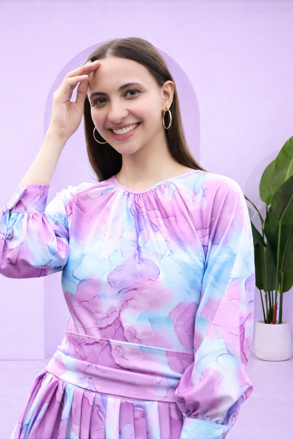 Ethereal Flow Marble Print Maxi Spandex Dress