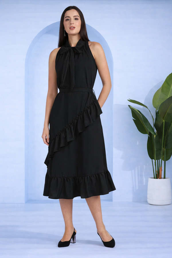 Chic Frilled Crepe Dress