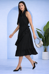 Chic Frilled Crepe Dress