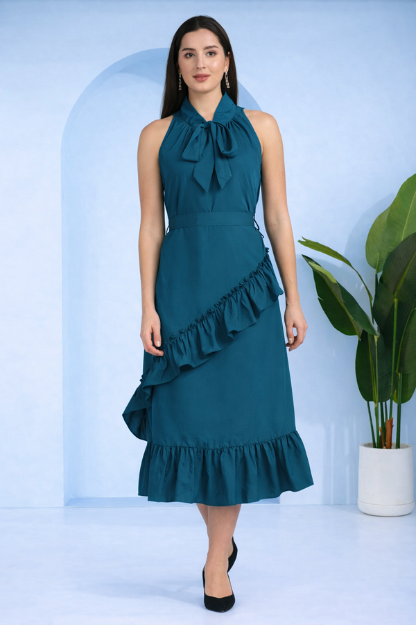 Chic Frilled Crepe Dress
