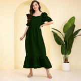 Elegant  Frilled Ankle-Length Maxi Spandex Green Dress