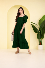 Elegant  Frilled Ankle-Length Maxi Spandex Green Dress