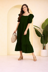 Elegant  Frilled Ankle-Length Maxi Spandex Green Dress