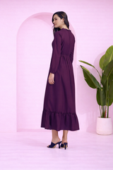 Frilled Allure Ankle-Length Spandex Purple Dress