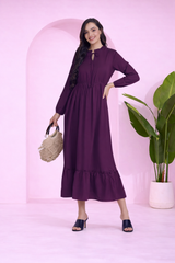 Frilled Allure Ankle-Length Spandex Purple Dress