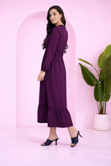 Frilled Allure Ankle-Length Spandex Purple Dress