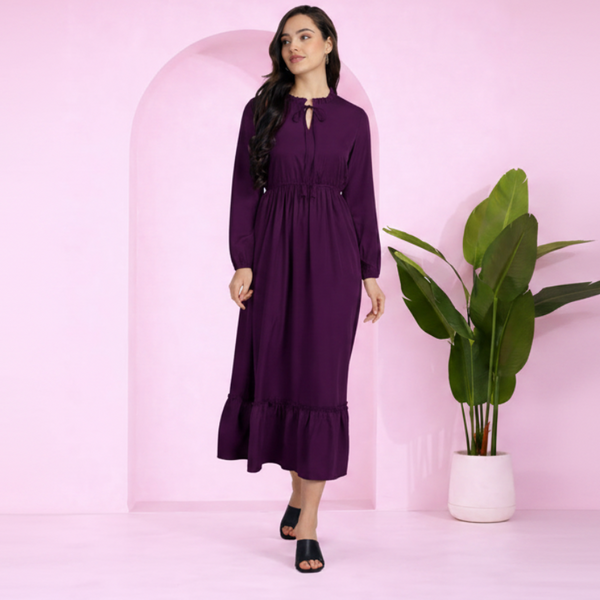Frilled Allure Ankle-Length Spandex Purple Dress