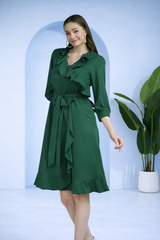 ✨ Frilled Ankle-Length Polyester Dress ✨