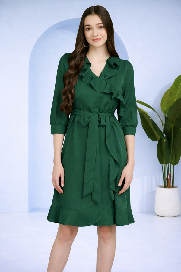✨ Frilled Ankle-Length Polyester Dress ✨