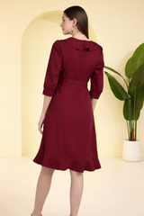 Frilled Ankle-Length Polyester Dress