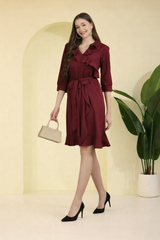 Frilled Ankle-Length Polyester Dress