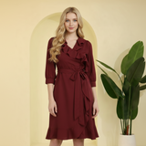 Frilled Ankle-Length Polyester Dress