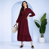 Frilled Allure Ankle-Length Maroon Spandex Dress