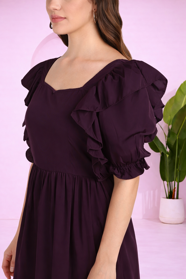 Elegant Frilled Ankle-Length Spandex Purple Maxi Dress