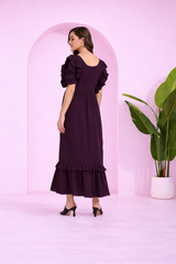 Elegant Frilled Ankle-Length Spandex Purple Maxi Dress