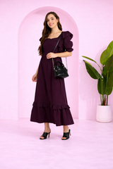 Elegant Frilled Ankle-Length Spandex Purple Maxi Dress