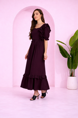 Elegant Frilled Ankle-Length Spandex Purple Maxi Dress