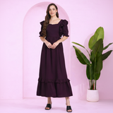 Elegant Frilled Ankle-Length Spandex Purple Maxi Dress