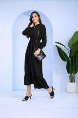 Frilled Allure Ankle-Length Spandex Black Dress