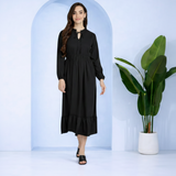 Frilled Allure Ankle-Length Spandex Black Dress