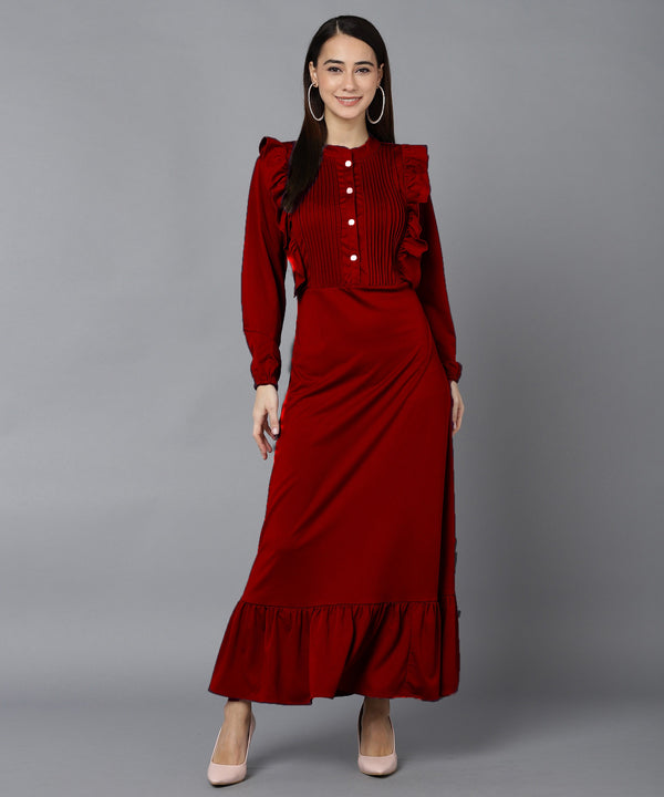 WOMEN PLEATED MAXI DRESS SHV 180 RED